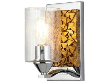 Lucas McKearn Bocage 9" Tall 1-Light Polished Chrome Antiqued Gold Leaf Glass Wall Sconce LCKBB90586PC1B1G