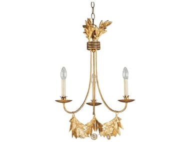 Lucas McKearn Sweet Olive 20" Wide 3-Light Distressed Gold Crystal Accent Clear Candelabra Chandelier LCKCH11593