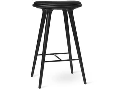 Mater Space Leather Upholstered Black Stain Beech Bar Stool MTR01012