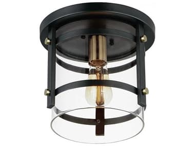 Maxim Lighting Capitol 9" 1-Light Black Antique Brass Glass Cylinder Flush Mount MX2641BKAB