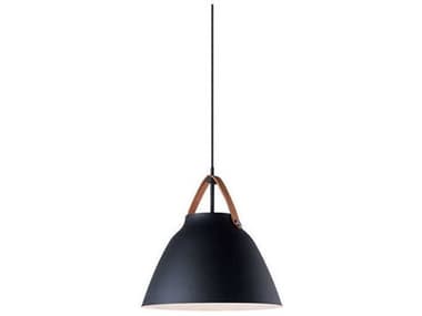 Maxim Lighting Nordic 14" 1-Light Tan Leather Black Bell Pendant MX11356TNBK