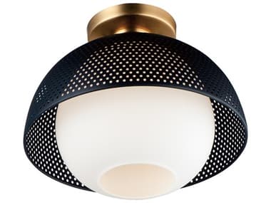 Maxim Lighting Perf 14" 1-Light Black Satin Brass Glass Dome Globe Semi Flush Mount MX10083WTBKSBR