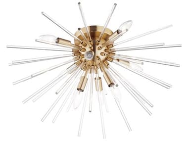 Maxim Lighting Polaris 25" 8-Light Satin Brass Glass Sputnik Flush Mount MX28660CLSBR
