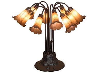 Meyda Amber Pond Lily 10 - Light Mahogany Bronze Brown Table Lamp with Glass Shade MY14369