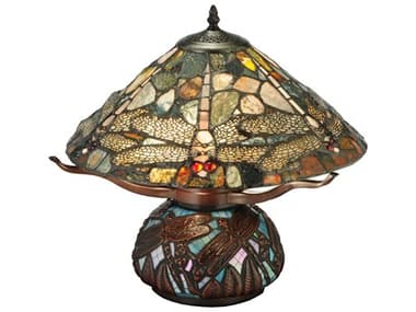 Meyda Dragonfly Cut Jasper Bronze Tiffany Table Lamp MY138103
