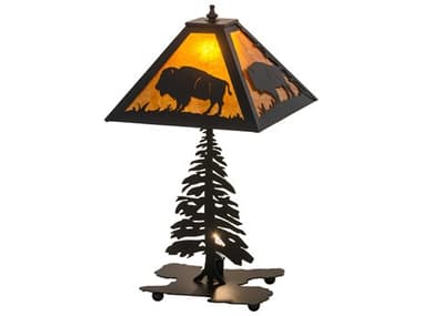 Meyda Buffalo Rustic Lodge Black Amber Mica Brown Table Lamp MY214532