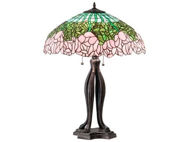 Meyda Cabbage Rose Glass Tiffany Mahogany Bronze Buffet Lamp MY126904