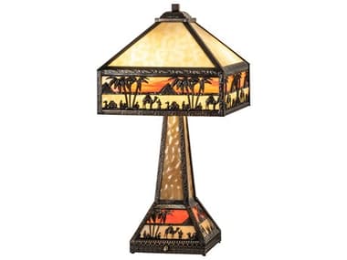Meyda Camel Glass Tiffany Craftsman Brown Off White Buffet Lamp MY217641