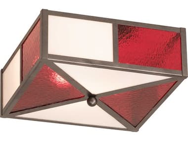 Meyda Cardenal 19" 2-Light Pewter Red Glass Geometric Flush Mount MY203523