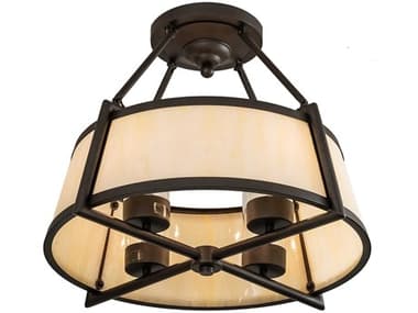 Meyda Lucy 24" 4-Light Oil Rubbed Bronze Off White Crystal Drum Semi Flush Mount MY214548