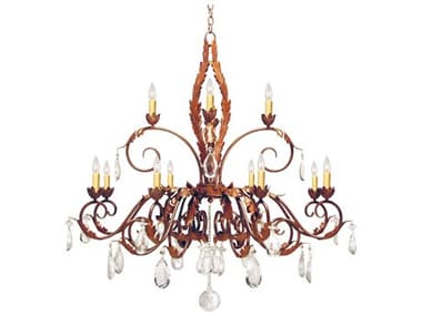 Meyda Country French 48" Wide 12-Light Rusty Nail Brown Crystal Tiered Chandelier MY120354