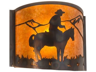 Meyda Cowboy 9" Tall 1-Light Antique Copper Burnished Brown Wall Sconce MY213955