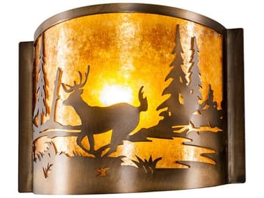 Meyda Deer At Lake 9" Tall 1-Light Antique Copper Wall Sconce MY70703