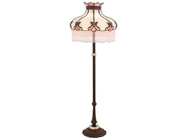 Meyda Elizabeth Glass Tiffany 62" Tall Mahogany Bronze Pink Floor Lamp MY212568