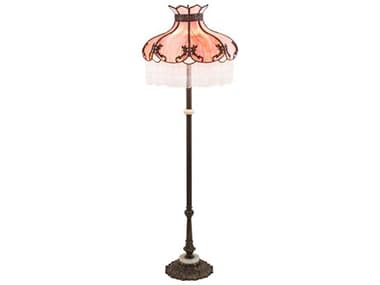 Meyda Elizabeth Glass Tiffany 62" Tall Antique Brass Pink Floor Lamp MY214482