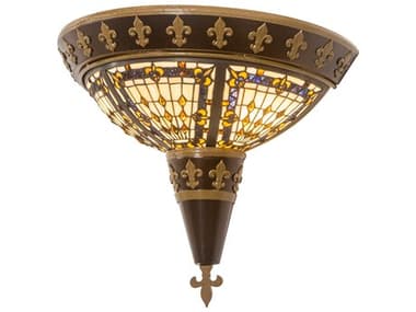 Meyda Fleur-de-lis 15" Tall 2-Light Copper Vein Gold Glass Tiffany Wall Sconce MY195705