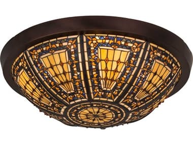Meyda Fleur-de-lis 26" 4-Light Bronze Glass Tiffany Bowl Flush Mount MY181416