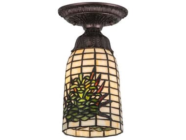 Meyda 1-Light Bronze Glass Tiffany Bell Flush Mount MY190970