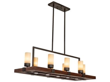 Meyda Grand Terrace 48" 8 5-Light Natural Wood Oil Rubbed Bronze Brown LED Cylinder Island Pendant MY214544