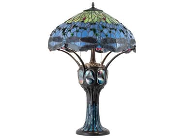 Meyda Hanginghead Dragonfly Glass Tiffany Mahogany Bronze Buffet Lamp MY37946