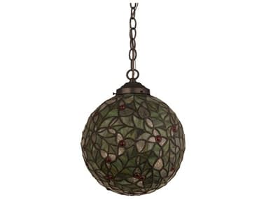 Meyda Holly Ball 9" 1-Light Mahogany Bronze Green Glass Globe Mini Pendant MY113902