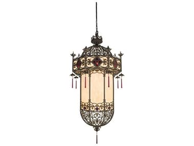 Meyda Indra 48" 16-Light Gilded Tobacco Brown Glass Bell Pendant MY117399