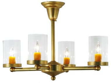 Meyda Lodge 24" 4-Light Brass Glass Cylinder Semi Flush Mount MY140502