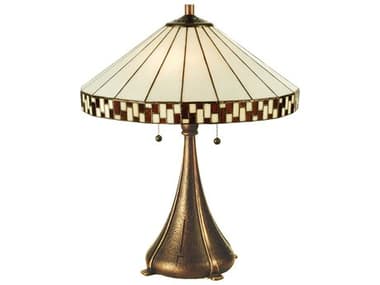 Meyda Checkerboard Beige Brown Tiffany Table Lamp MY29137