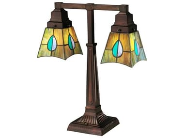 Meyda Mackintosh Leaf Mission 2 Arm Brown Tiffany Table Lamp MY24284