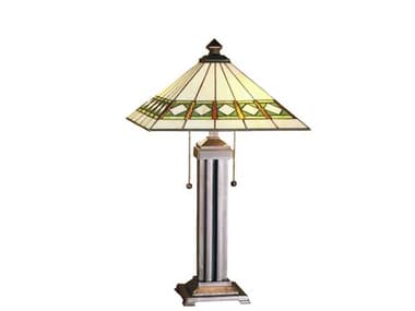 Meyda Fluted Mission Base Beige Brown Tiffany Table Lamp MY30695