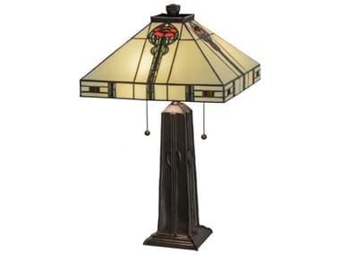 Meyda Parker Poppy Beige Bronze Tiffany Table Lamp MY70965