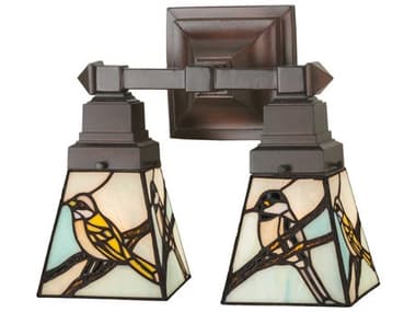 Meyda Mission 10" Tall 2-Light Brown Glass Wall Sconce MY98519