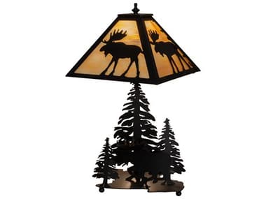Meyda Moose On The Loose Glass Rustic Lodge Black Beige Off White Table Lamp MY219733