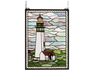 Meyda Yaquina Head Lighthouse Stained Glass Window MY55949