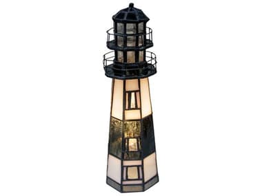 Meyda Montauk Point Lighthouse Milti-Color Accent White Tiffany Table Lamp MY20537