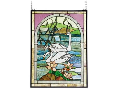 Meyda Swans Stained Glass Window MY23868