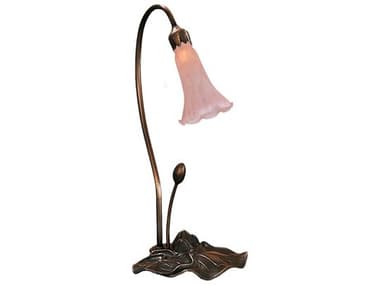Meyda Pond Lily Pink Accent Bronze Glass Table Lamp MY13447