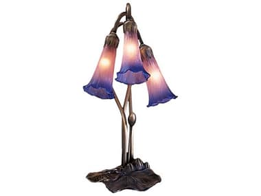 Meyda Pond Lily Pink & Blue Accent Bronze Tiffany Table Lamp MY14670
