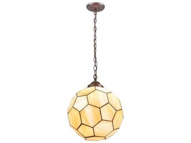 Meyda Pallavolo 14" 1-Light Mahogany Bronze Off White Glass Globe Pendant MY213499