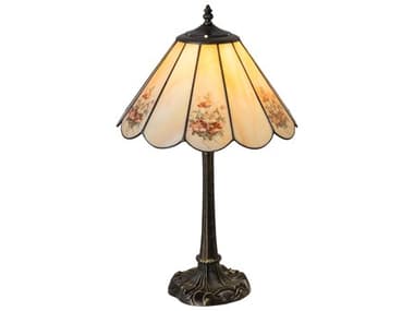 Meyda Pansies Glass Green Violet Beige Off White Table Lamp MY218834