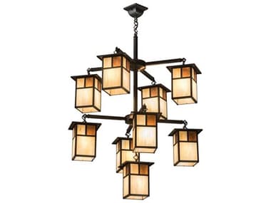 Meyda Hyde Park T Mission 32" 9-Light Brown Glass Tiered Pendant MY194824