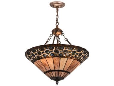 Meyda 3 Bronze Glass Tiffany Pendant MY197687