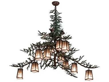 Meyda Pine Branch Valley View Timeless Bronze / Cafe-Noir 15-light 52'' Wide Large Chandelier with Silver Mica Shade MY220711