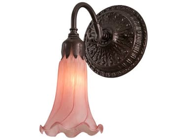 Meyda Pond Lily 10&quot; Tall 1-Light Mahogany Bronze Pink Glass Wall Sconce MY216932