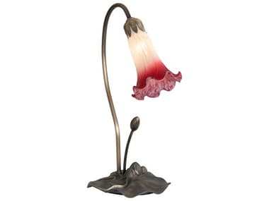Meyda Pond Lily Glass Mahogany Bronze Table Lamp with Pink White Shade MY12517
