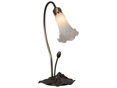Meyda Pond Lily Glass Mahogany Bronze Table Lamp with White Shade MY13730