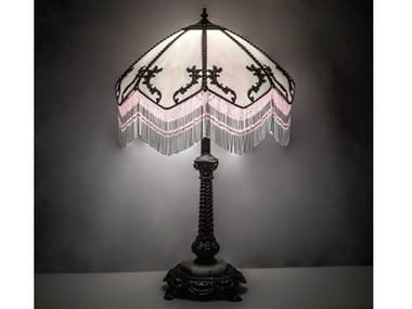 Meyda Regina 19'' Pink Table Lamp with Fringe Shade MY162337