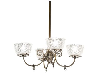 Meyda Revival Gas And Electric 26" Wide 4-Light Antique Brass Glass Bell Chandelier MY185605