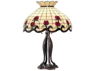 Meyda Roseborder Glass Tiffany Mahogany Bronze Buffet Lamp MY228801