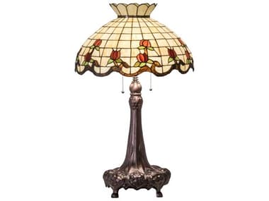 Meyda Roseborder Glass Tiffany Mahogany Bronze Buffet Lamp MY230473
